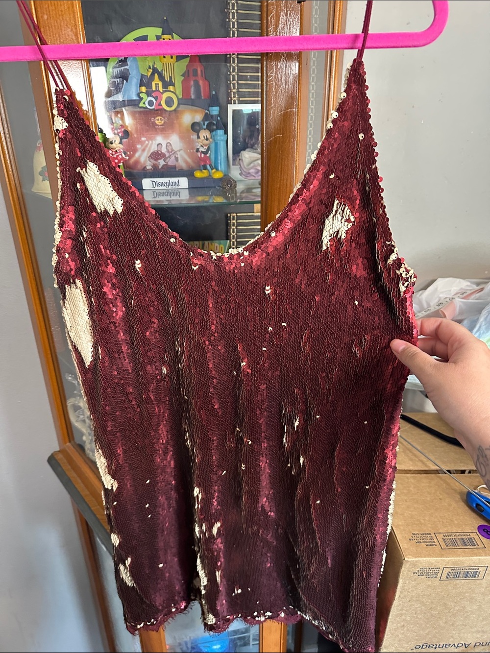 Free People Burgundy and Gold Sequin Camisole